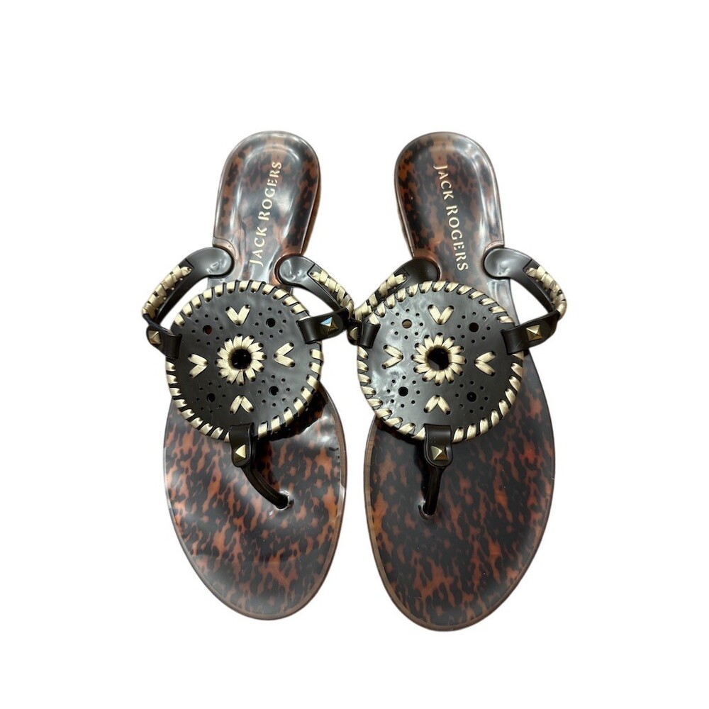 Jack Rogers Thong Sandals Womens Size 10 Brown Tortoiseshell Medallion